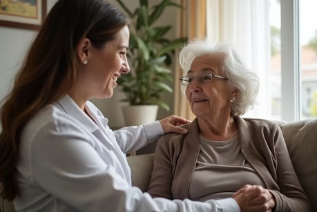 Caregiver providing companionship to an older adult